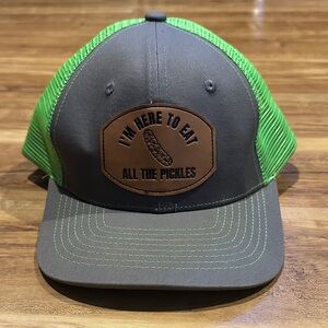 Gray and Green Trucker Hat with Pickle Patch